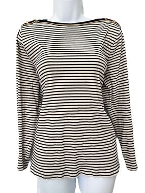 Lauren Ralph Lauren Ivory & Navy Striped Boat Neck Long Sleeve Top, Size 2X